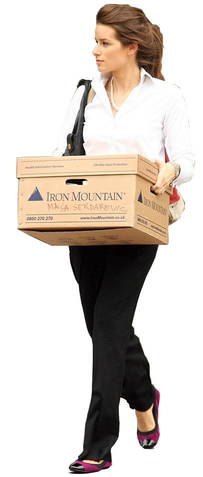 a fired banker carrying a box of belongings
